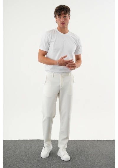 Redline Arden Kışlık Kalın Slim Fit Kemerli Erkek Pantolon Beyaz
