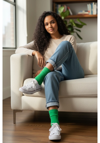 Socks Stores 6 Çift Unisex Renkli Pamuklu Soket Çorap - Renkli Tenis Boy Çorap Yeşil