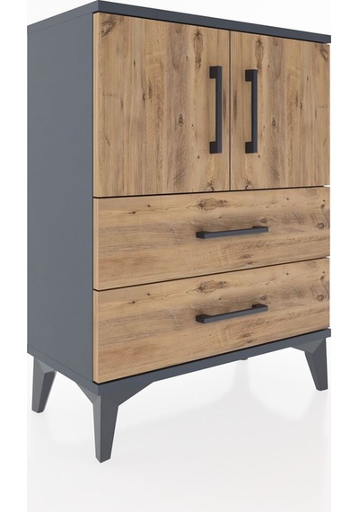 Arges Komodin 2 Raflı 2 Çekmeceli 2 Kapaklı 60x30x80 Antrasit-çam Antrasit