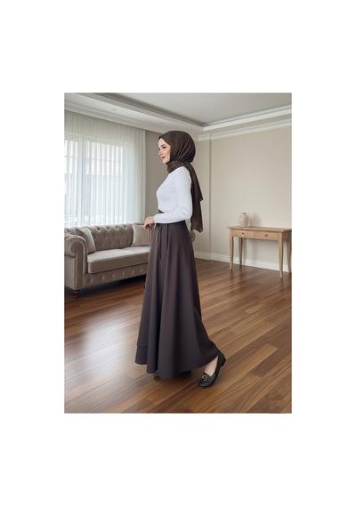 Unika Boutique Yandan Bağlamalı Tesettür Uzun Etek Kahverengi