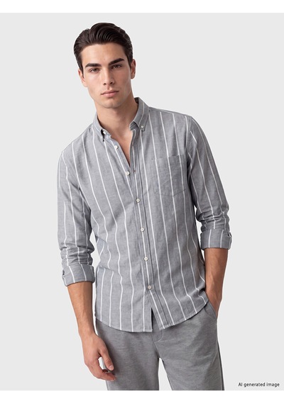 Lcwaıkıkı Classic Yeşil Regular Fit Çizgili Oxford Erkek Gömlek