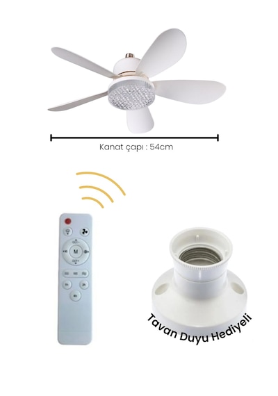 Tay-tech Rbr Tavan Vantilatörlü Led Ampul, Kumandalı, 3 Renkli