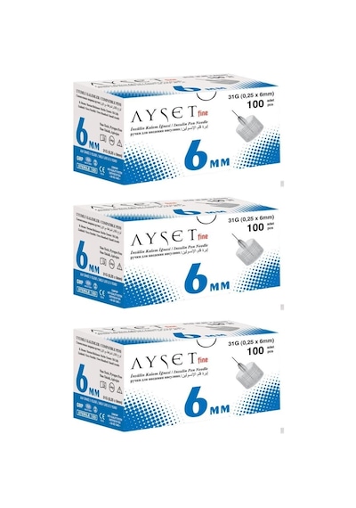 Ayset - Fine İnsüln Kalem İğnesi 31g 0.25 X 6mm Ref: 70088 - 100lü 3 Paket 300 Adet