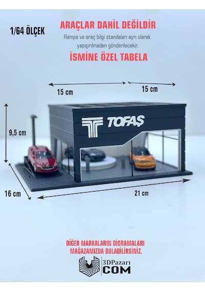 1/64 Ölçekli Tofaş Diorama Tasarımlı Araç Sergileme Garajı 3d Baskı
