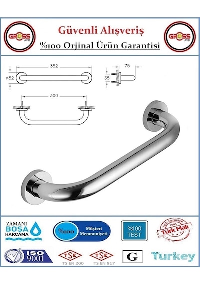Engelli Tutunma Barı - Bedensel Engelli Küvet Tutunma Barı - 30cm