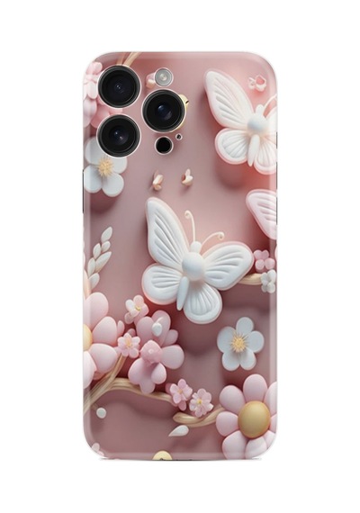 Apple iPhone Uyumlu Apple iPhone Uyumlu 16 Pro Kılıf Boutique Baskılı Resimli Pembe Kelebekler Pcode -088