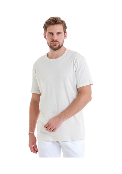 Hatemoğlu Taş Regular Fit Düz Bisiklet Yaka Keten Tişört 35102024c012 Taş