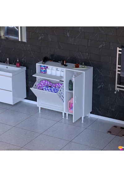 Armin 90 X 97,5 X 32,5 Cm Çamaşır Hazneli Çok Amaçlı Banyo & Mutfak Dolabı Beyaz