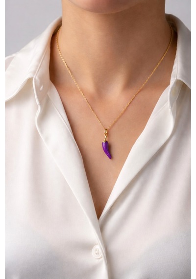 Çekirdekjewelry Mor Biber Kolye 925 Ayar Gümüş Altın Kaplama Zarif Tasarım Mor