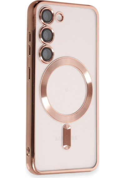 Samsung Galaxy S25 İçin Magsafe İle Uyumlu Kılıf Kamera Lensli Korumalı Şeffaf Silikon Kapak Rose Gold