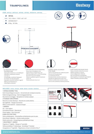 Bestway 59124 Aerobounce Egzersiz Ve Fitness Trambolini 102cm X 135cm - Kırmızı