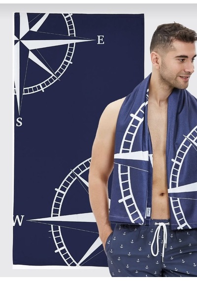 Plaj Spor Banyo Havlusu Hızlı Kuruma Su Emici Kum Tutmaz Organik Premium Luxury Pamuk Yat Çapa Gemi Pusula Yön Mavi 23 Çok Renkli