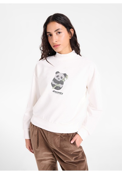 Discovery Expedition D6wl-swt3523 Kırık Beyaz Kadın Bisiklet Yaka Crop Sweatshirt