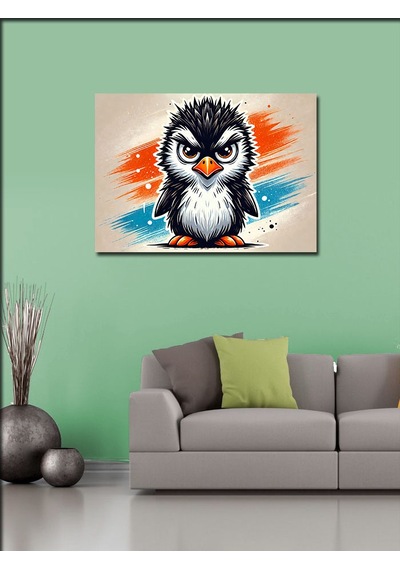 Kanvas Tablo Öfkeli Penguen Ve Neon Renkler