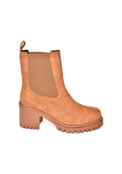 Fox Shoes T726981602 Taba Süet Lastikli Kalın Topuklu Kadın Bot Taba-Süet Taba
