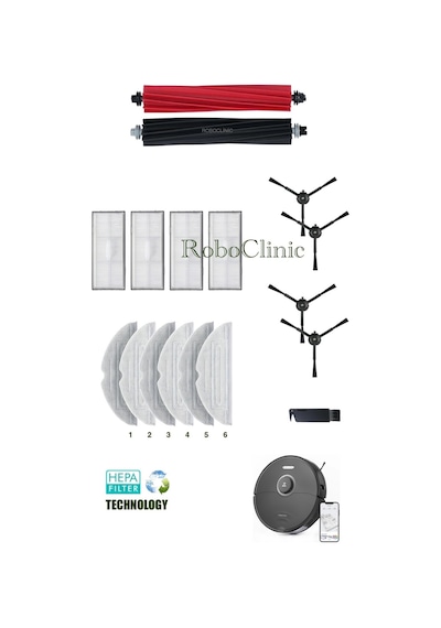 Roborock S8 Sonic Siyah Akıllı Robot Süpürge Uyumlu Fırça,hepa Filtre,mop Seti-17 Parça