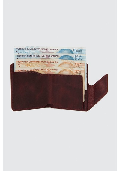 Deriza Hakiki Deri Vintage Mıknatıslı Cüzdan Bordo