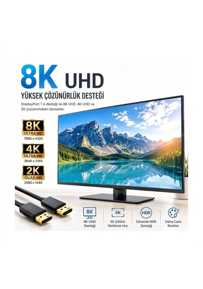 Nbtech Nb-dp8k Displayport 1.4 8k 480hz Hdr Gaming Monitör Görüntü Kablosu 150cm