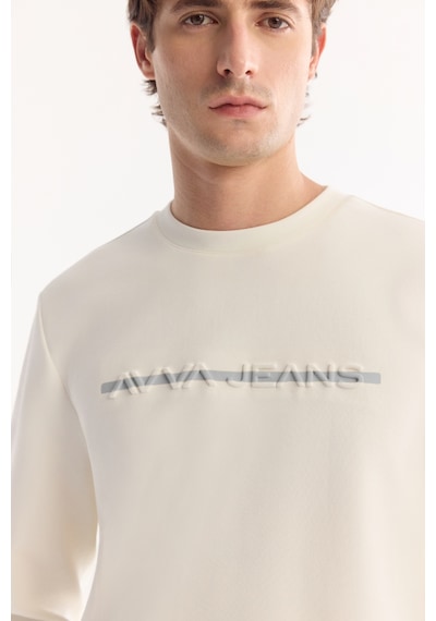 Avva Erkek Ekru Bisiklet Yaka Pamuklu Bi-stretch Baskılı Regular Fit Sweatshirt A52y1210