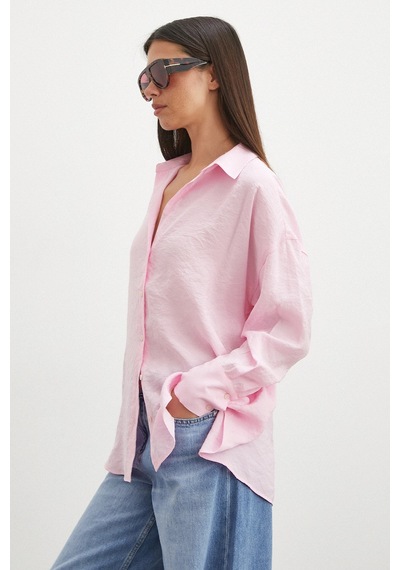 Never More Dökümlü Oversize Modal Gömlek Pembe