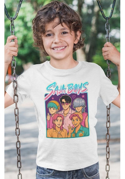 Sevbano Saja Boys Kpop Demon Hunters Müzik Grubu Baskılı Unisex Çocuk Tiş Beyaz