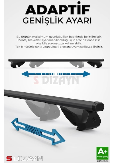 S-dizayn S-bar Atlas V1 Ara Atkı Tavan Taşıyıcı Barı Siyah 165 Cm Universal A+ Kalite
