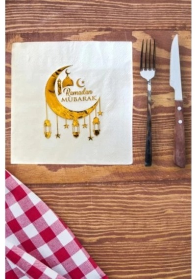 Ramazan Temalı Yaldız Baskılı Peçete Bej