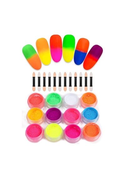 Nail Art Floresan Tırnak Toz Pigment 12li Set Neon Aplikatörlü