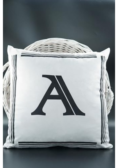 Ayrex Asdiva Harfli Kırlent Kılıfı Kadife 43x43 Cm Çift Taraflı A Harfi Kedi Desenli Evlilik Teklifi Doğum Günü Genel