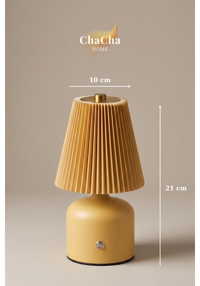 Lumina Plissé Dokunmatik Şarjlı Masa Lambası - Kademeli Dimmerli Dekoratif Gece Lambası Abajur 21x10 Cm Hardal - Sarı