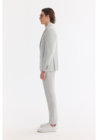 Avva Erkek Gri Mono Yaka Torba Cepli Çift Yırtmaç Astarsız Bi-stretch Comfort Fit Ceket A61y4012