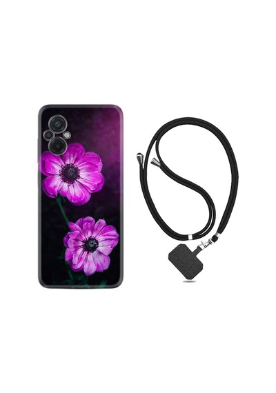 Xiaomi Poco M5 Kılıf İpli Boyun Askılı Desenli Silikon Çiçekler 1869