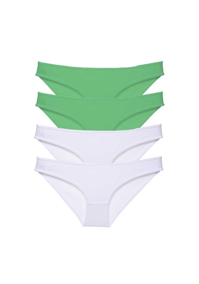 Royaleks 4 adet Eko Set Likralı Kadın Slip Külot Yeşil Beyaz RYL-EKO4027 Beyaz - Yeşil