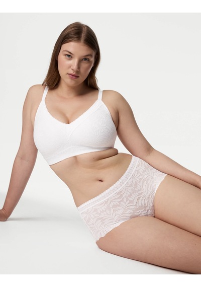 Marks & Spencer 3 Lü Flexifit Dantel Yüksek Bel Şort Külot Seti T61004902e Beyaz
