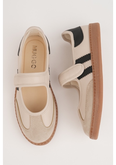 Muggo Speed Kadın Cırtlı Rahat Taban Günlük Sneaker Babet Ayakkabı Bej