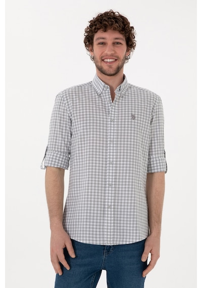 U.S. Polo Assn. Erkek Gri Kareli Uzun Kollu Slim Gömlek 50306367-VR024