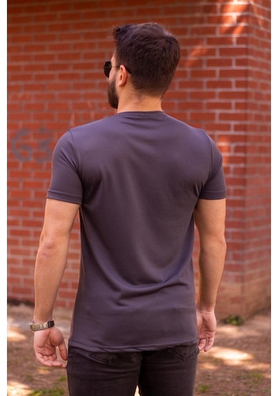 Azıcık Akıllı Füme Basic Rahat İnce Petek Kumaş Erkek Spor Tshirt 22Etshport