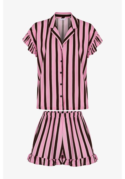 Penti Kahverengi Lily Çizgili Gömlek Şortlu Pijama Takımı
