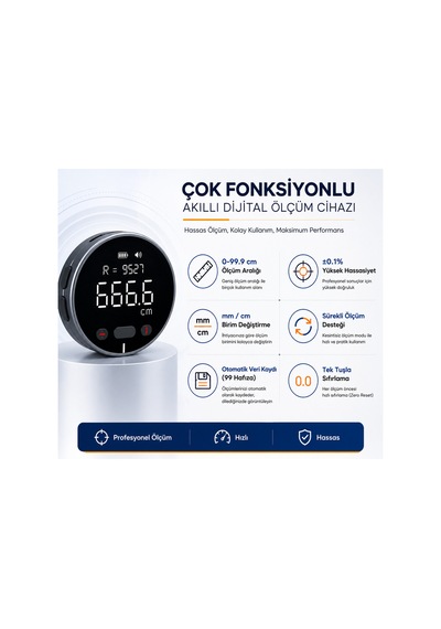 Dijital Mesafe Ölçüm Tekerleği Lcd Ekranlı Şarjlı Hassas Ölçer 0-99.9m