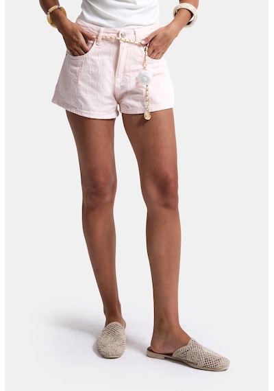 it's basic Kadın Pembe Özel Kumaş Güllü Kemerli Tasarım Mini Denim Şort