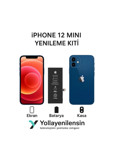 Apple Uyumlu iPhone 12 Mini Kiti Ekran + Batarya + Arka Kasa Model , Yüksek Kalite Parçalar
