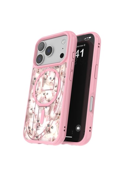 Diesel Apple iPhone 17 Pro Uyumlu Magsafe Destekli Oval D Kedi Desenli Kılıf - Pembe