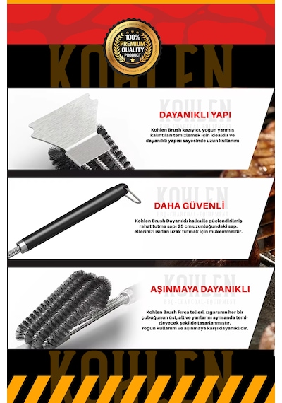 Kohlen Mangal Izgara Barbekü Temizleme Fırçası Kazıyıcı - 41 Cm,