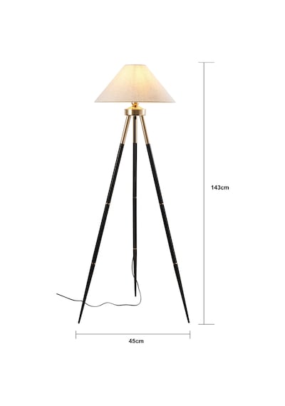 Cosby Siyah-gold Kaplamalı Tripod Metal 3 Ayaklı Lambader Krem