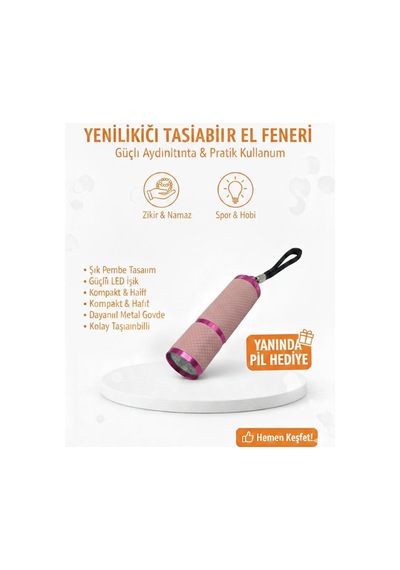 Mini Led El Feneri Anahtarlık Taşınabilir, Güçlü Işık, Kamp & Acil Durum Feneri Pembe