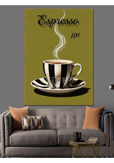 Ahşap Tablo Espresso Kahve Fincanı Çizimi