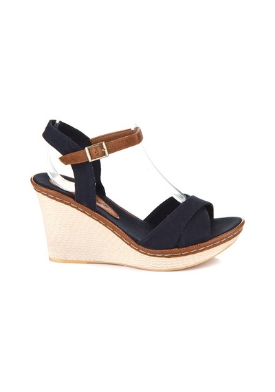Fox Shoes Lacivert Kadın Dolgu Topuklu Ayakkabı 9674040205