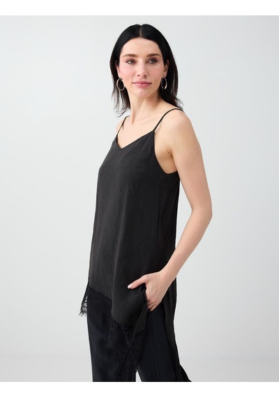 Jimmy Key Jimmy Key Siyah V Yaka Dantel Detaylı Askılı Bluz 6sw037266900