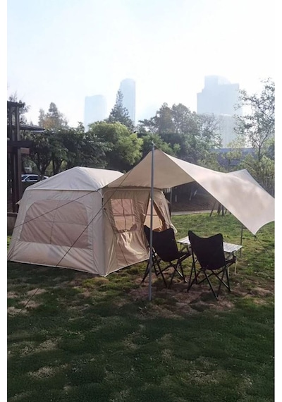 6 Kişilik Tenteli 4 Mevsim Su Geçirmez Şişme Kamp Çadırı 260x220x190 Cm Çok Renkli