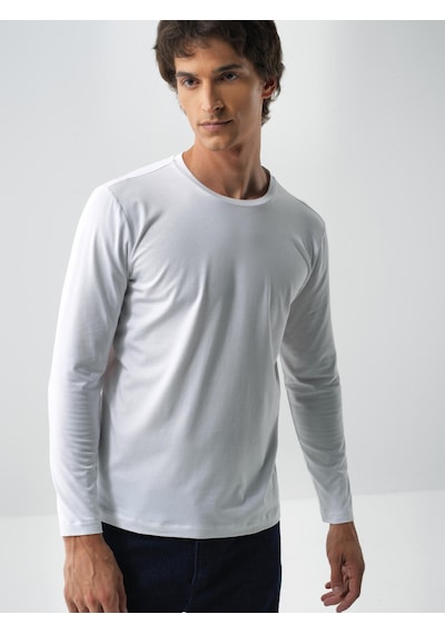 Xint Beyaz Slim Fit Bisiklet Yaka Modal Uzun Kol Tişört 502150